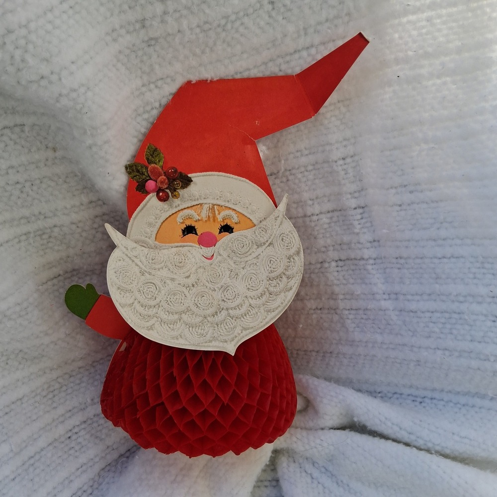 Vtg MCM Honeycomb Santa Claus Paper Centerpiece Christmas Decor Retro Rare HTF